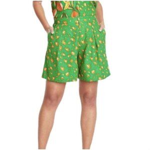 Tabitha Brown Target Shorts 2X Leopard Animal Print High Rise Pleat Linen Green